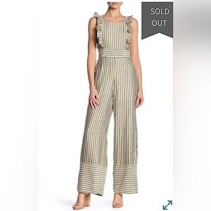 Free Press vertical striped wide leg boho coastal romper with ruffle detail XS